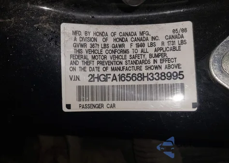 2008 Honda Civic Lx from USA, damaged, VIN 2HGFA16568H338995